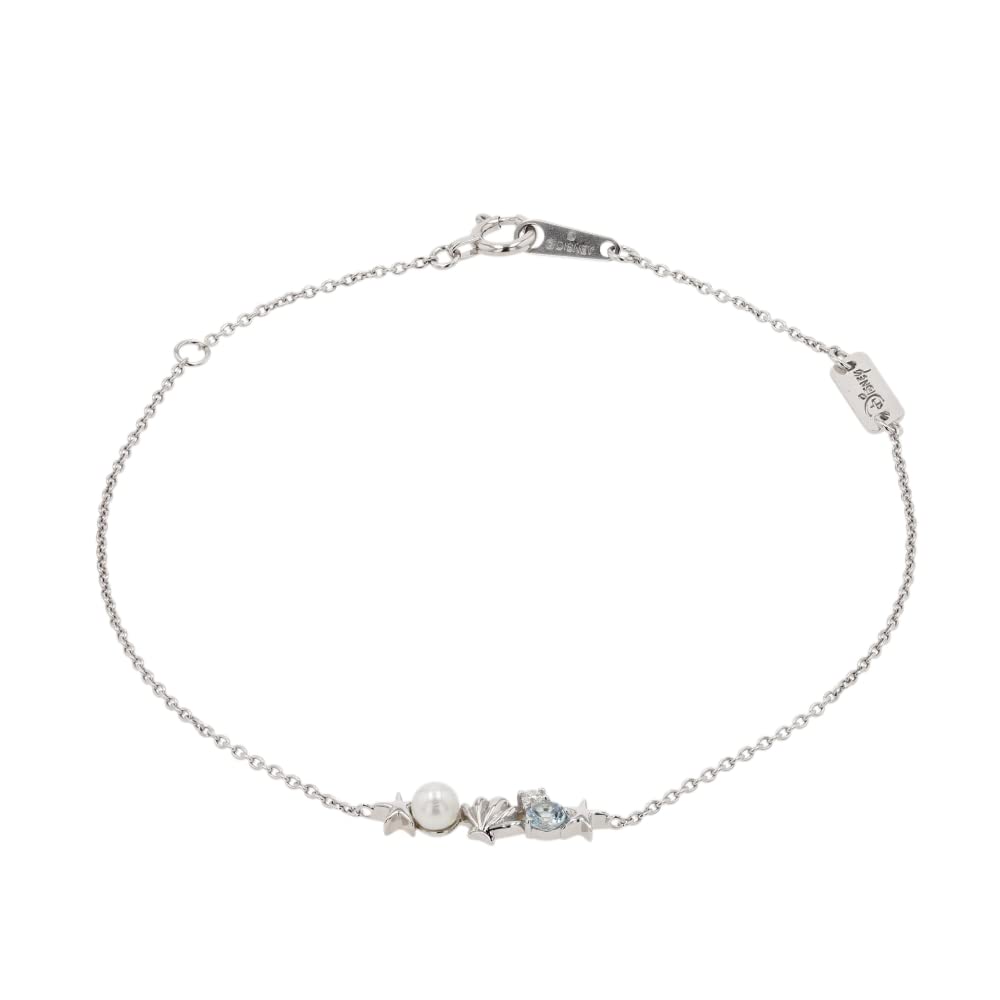 Disney Little Mermaid Princess 10K White Freshwater Sea Design Bracelet, Gold, Diamonds, Aquamarine, Pearl, Starfish, Seashell, (oblds20016)