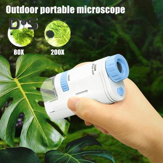 

Дитячий іграшковий мікроскоп зі світлодіодним підсвічуванням 12 зразків 80-200X Біологічний мікроскоп для малюків Портативний ручний міні-огляд Навчальний науковий експеримент A рожевий