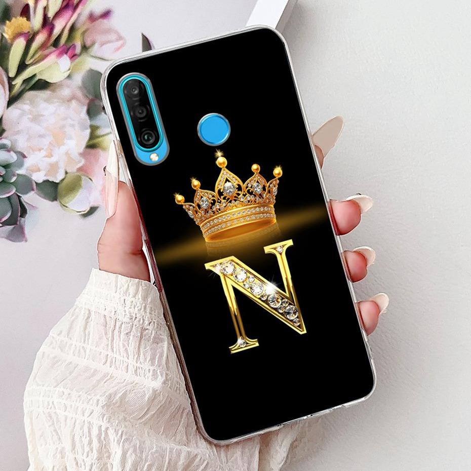 Fashion Crown Initial Letter Case For Huawei P30 Lite P30 Pro Soft Silicone TPU Cover For Huawei P30lite P 30 P30Pro Phone Cases