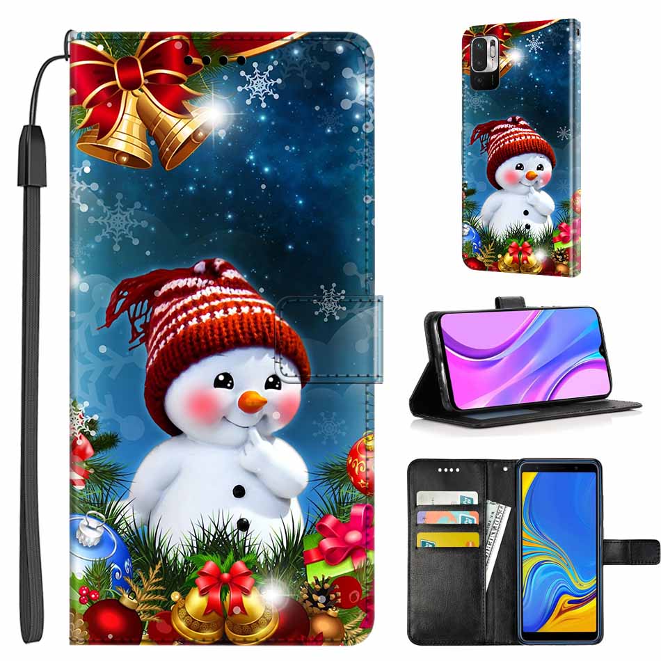 Christmas Flip Case For Motorola Moto G15 / G05 / E15 / G15 Power 4G Wallet Leather Cover With Lanyard Cartoon Wallet Phone Case