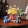 Colorful Striped Vase Ceramic Vase with Handle Desktop Decorative Vase for Flower