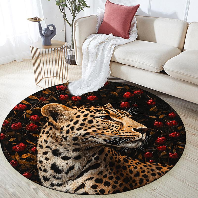 Runder Leoparden-Teppich, Teppich für Wohnzimmer, Schlafzimmer, Sofa, Spielzimmer-Dekor, Rutschfeste Fußmatte