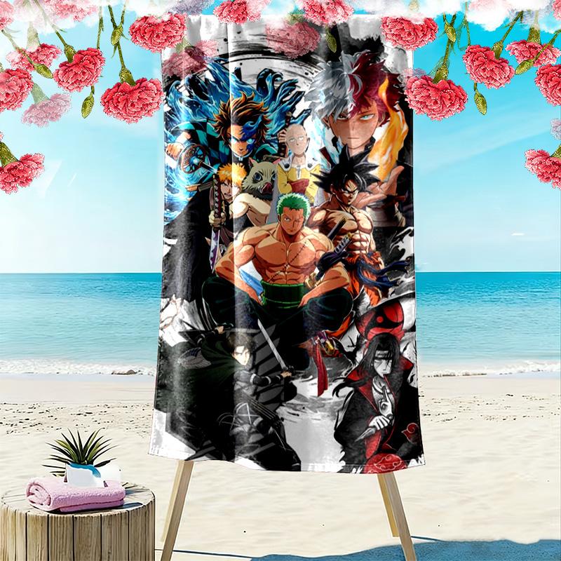 Anime Characters Print Beach Towel, Large Soft Quick Dry Towel for Beach Camping Swimming