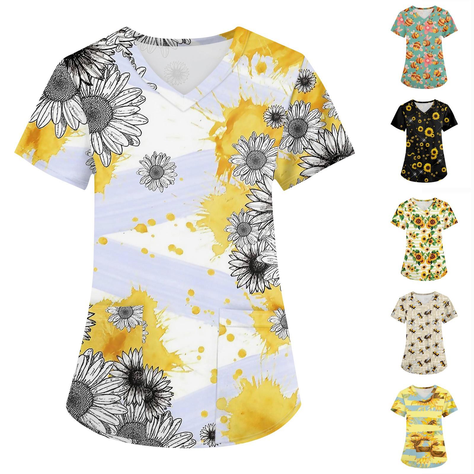 

Женская модная футболка с короткими рукавами и v-образным вырезом с пасхальным принтом, маленькая рабочая футболка с карманами XXL