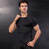 Men Gym Workout Short Sleeve Compression Shirt Tight Fit Quick Dry Athletic Top Black Red