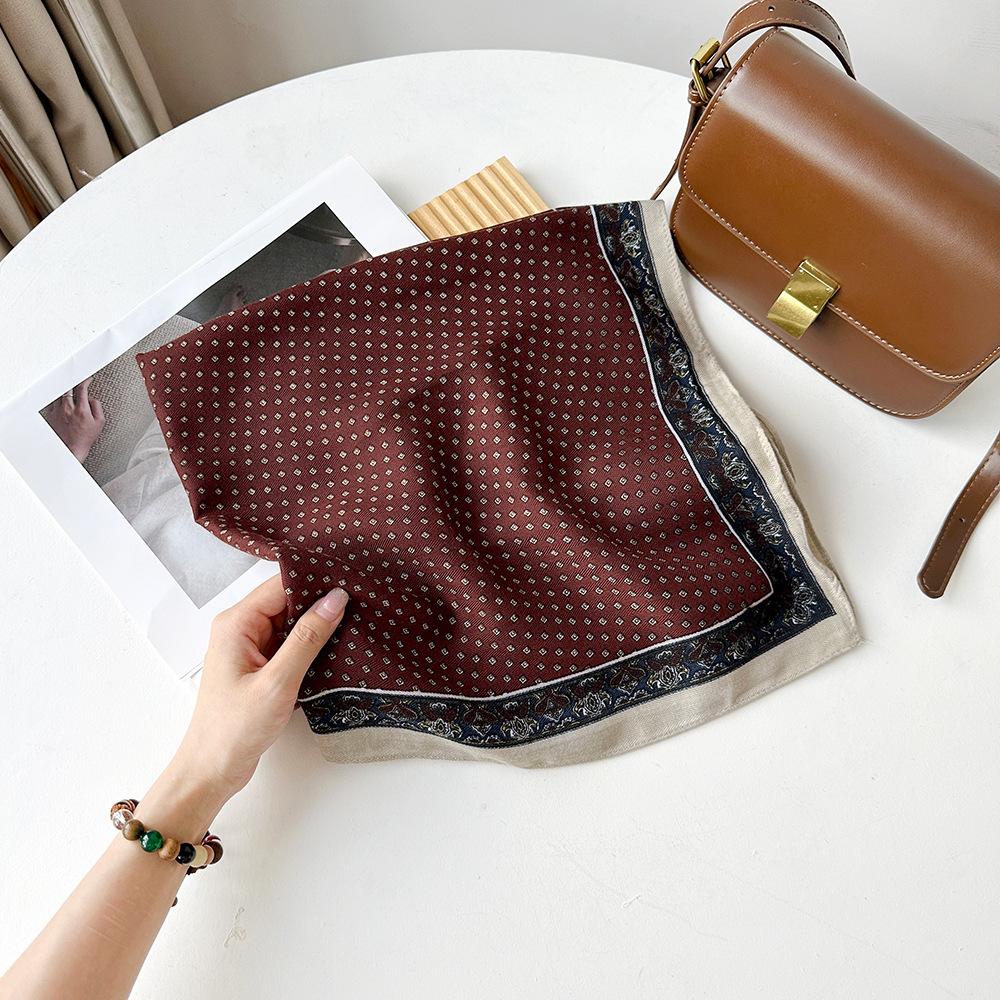 Clothing with Korean Version of Retro Fashion Scarf Burgundy Polka Dot Printed Small Square Scarf High-end Silk Scarf Women's Scarf