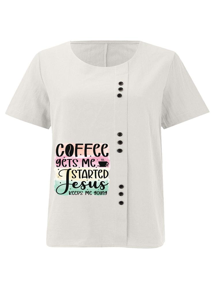Damenmode Buchstabenmuster Druck Rundhals Kurzarm T-Shirt Lässig Baumwolle Leinen Grafikshirt Freizeit Locker Sommer Bluse Tops