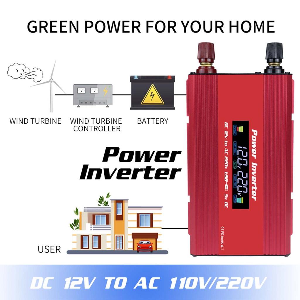 1000W LCD Display Car Power Inverter Converter Charger  USB Voltage Transformer Modified Sine Wave Inverter 20 * 9.5 * 5.5cm