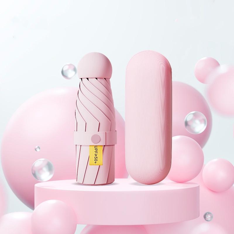 Black Plastic 50% Fold Ultra-Light Pocket Umbrella - Portable, Mini, for Sun/Rain