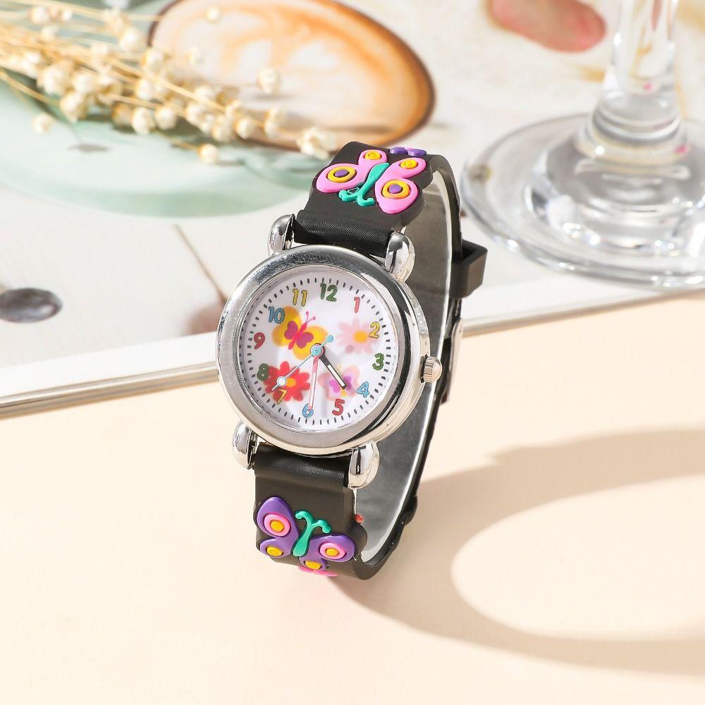 High Quality Plastic Watchband Wristwatch Round Cartoon Quartz Watch Cute Casual Clock чёрный
