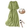 Real Shot Summer New Literary Loose Embroidery Flower Round Neck Short-sleeved Dress Women's Medium and Long