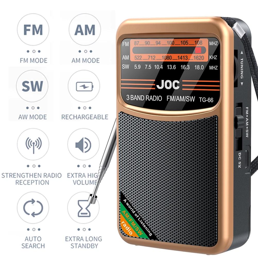 Portable Radio AM/FM/SW Pocket Radio with Rechargeable Battery Best Reception Support Wired Earphone FM Receiver Radio for Elder
