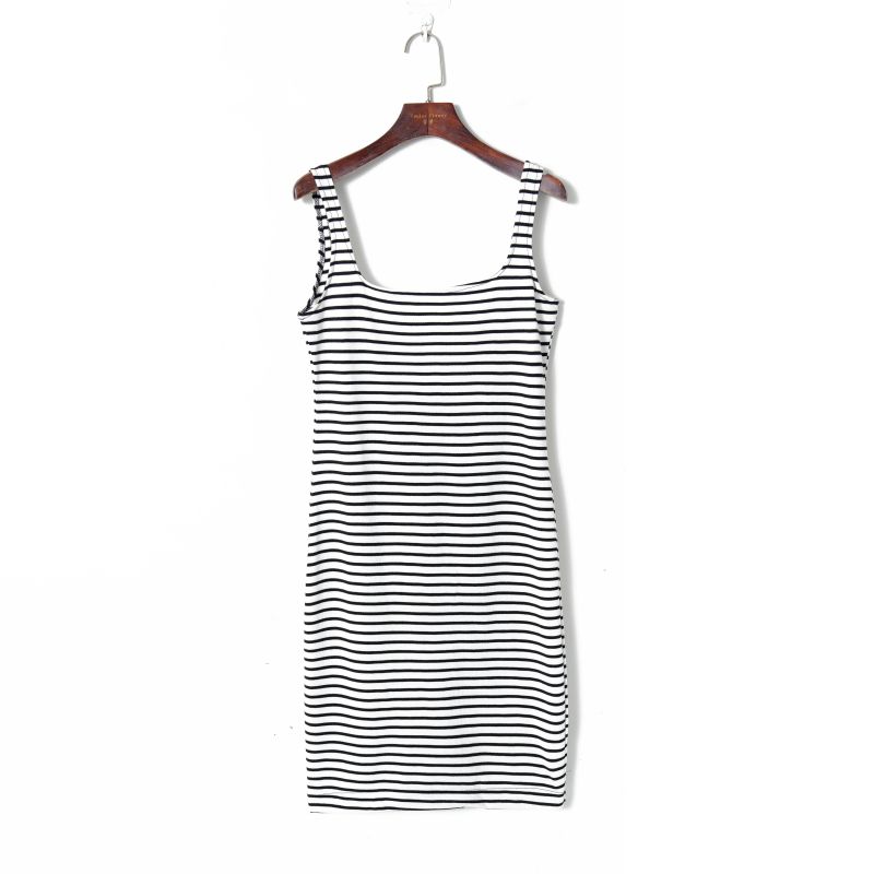 

Women s Summer Mixed Color Stripe Elegance Vest Skirt Pullover Black and white Stripes L