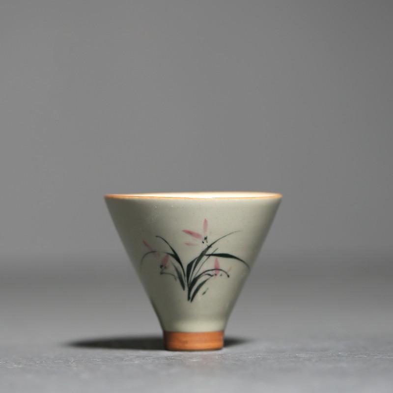 1 Pc Chinese Hand-painted Bamboo Leaf Tea Cup Handmade Ceramic Tea Bowl Teaware Master Porcelain Teacup Meditation Cup 45ml