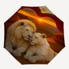 1pc Lion Couple At Sunset Heart-shaped Rock Formation Umbrella with Plastic Handle,Suitable for All Seasons UmbrellaPT570