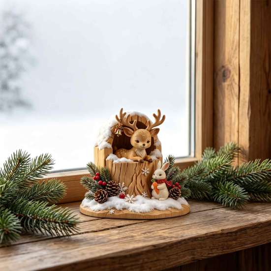 Warm Atmosphere Ornaments Fairy Tale Little Boy and Fox Wooden Figurine, Rustic Desktop Statue, Artistic Carved Decorative Tabletop Figurines