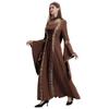 Medieval Gothic Hooded Dress With Square Neck Tie Front Flared Sleeve Full Skirt Costume Halloween Stage Performance
