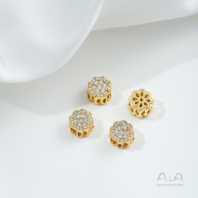 

Бусины-разделители из золота 14 карат с цирконием в виде бабочки, клевера, цветка вишни для изготовления жемчужных украшений своими руками