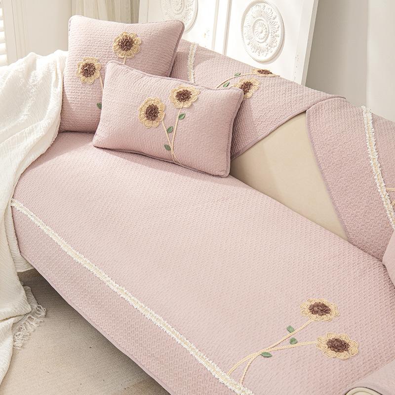 Pure Cotton Sofa Cushion Summer Idyllic Minimalist Four Seasons Universal Non-Slip Modern Simple Ins Style Sofa Cover Slipcover