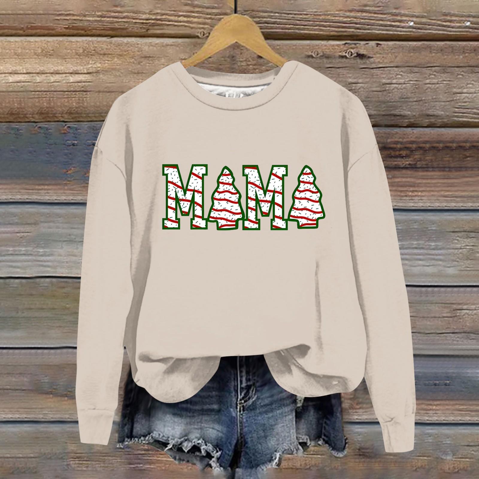 

Женская модная рождественская свободная толстовка с длинным рукавом и круглым вырезом с мелким принтом XXL хаки