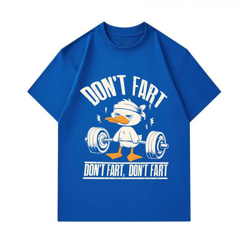 Men's 100% Cotton Crew Neck Short Sleeve T-Shirt, Funny Weightlifting Duck Don't Fart Graphic Casual Workout Humor Tee for Gym Sports Daily Wear