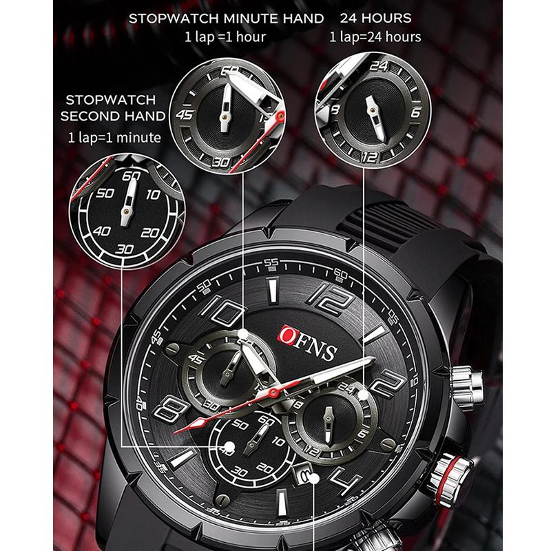Fashion Three Eye Six Needle Men's Quartz Watch Multi Functional Waterproof Night Light Calendar Male Wristwatches