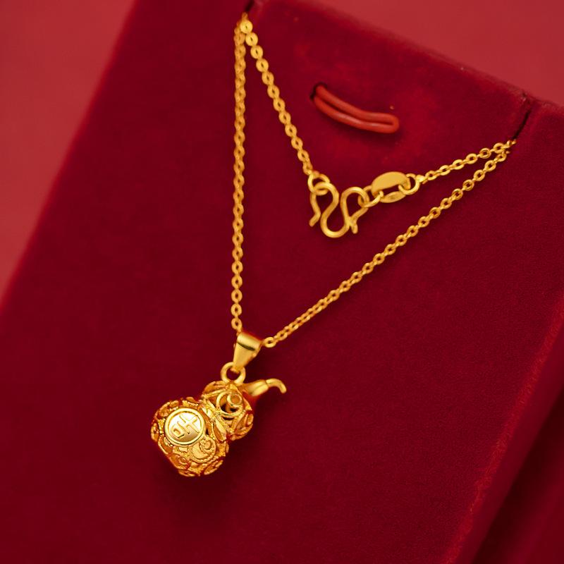 Pure Gold Necklace Lucky Hollowed Out Gourd Pendant for Women Charm Jewelry Gold Jewelry Wedding Party Gift