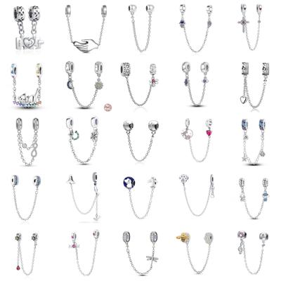 Copper Plated Kitty Bees Pendant Lock Safety Chain Diy Bead Fit Original Bracelet Women Charms Jewelry Accessories