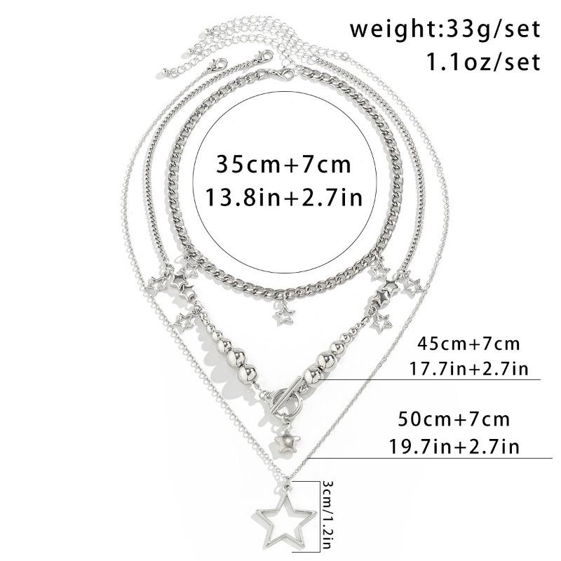 1PC Hip Hop Spice Girl Pendentif Étoile Vent Collier Ensemble, Collier Chaîne Métal Perle Ronde Mode