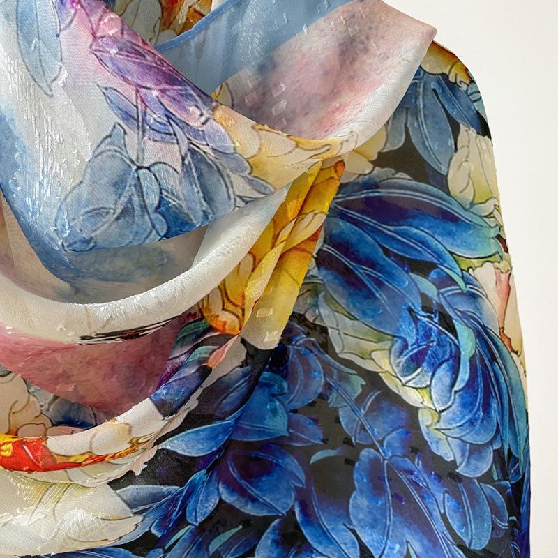 Spring and Summer Chinese Style Hollow Cut Flower Scarf for Women Light Luxury Orchid Printed Shawl Scarf