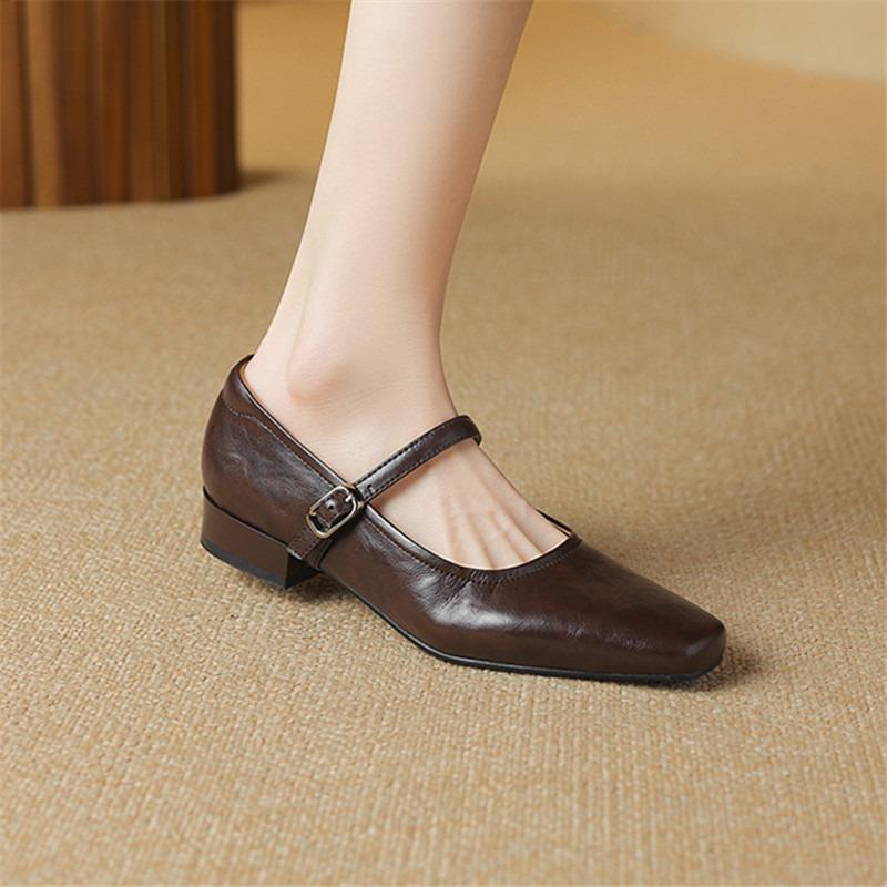 Small Square Head One-word Buckle Shallow Mouth Single Shoes Summer New Simple Retro Soft Sole Comfortable Mary Jane Shoes