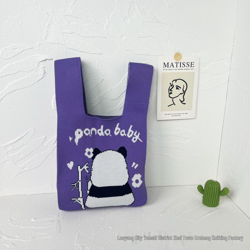 Panda Knit Women's Cross-Border Wrist Tote Handbag