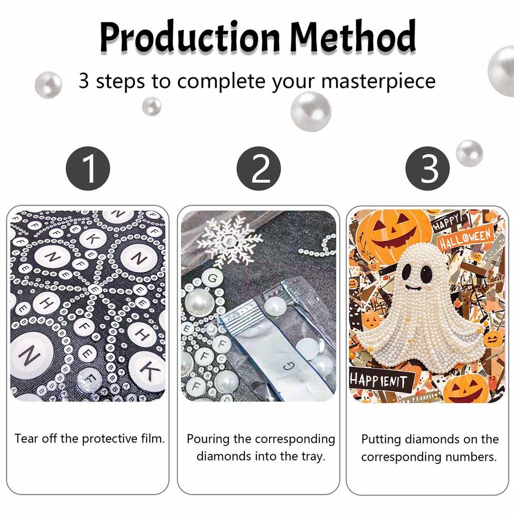 Halloween Ghost Pearl Painting Set 5D DIY Pearl Art Home Bedroom Wall Decor Handmade Craft Gift For Festival Holiday Party Supplies