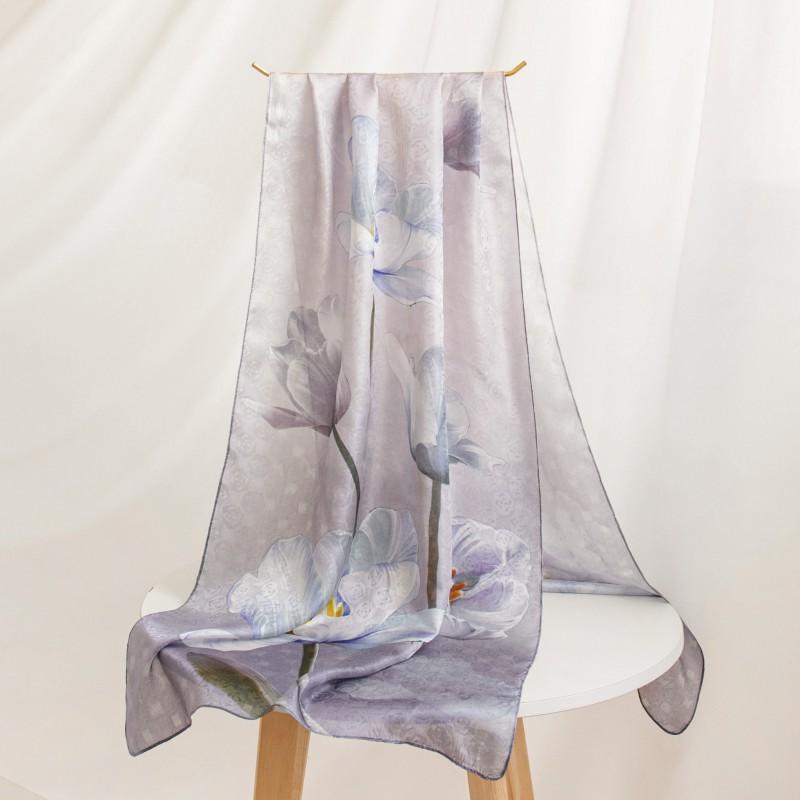 Silk Scarf Long Shawl Mom Floral Print Satin Wrap Gift Lightweight Breathable
