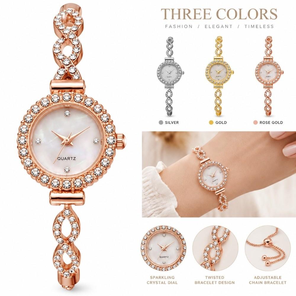 Diamond Studded Watch Strap Rotundity Shaped Watch with Adjustable Bracelet Wrist Decoration Gift
