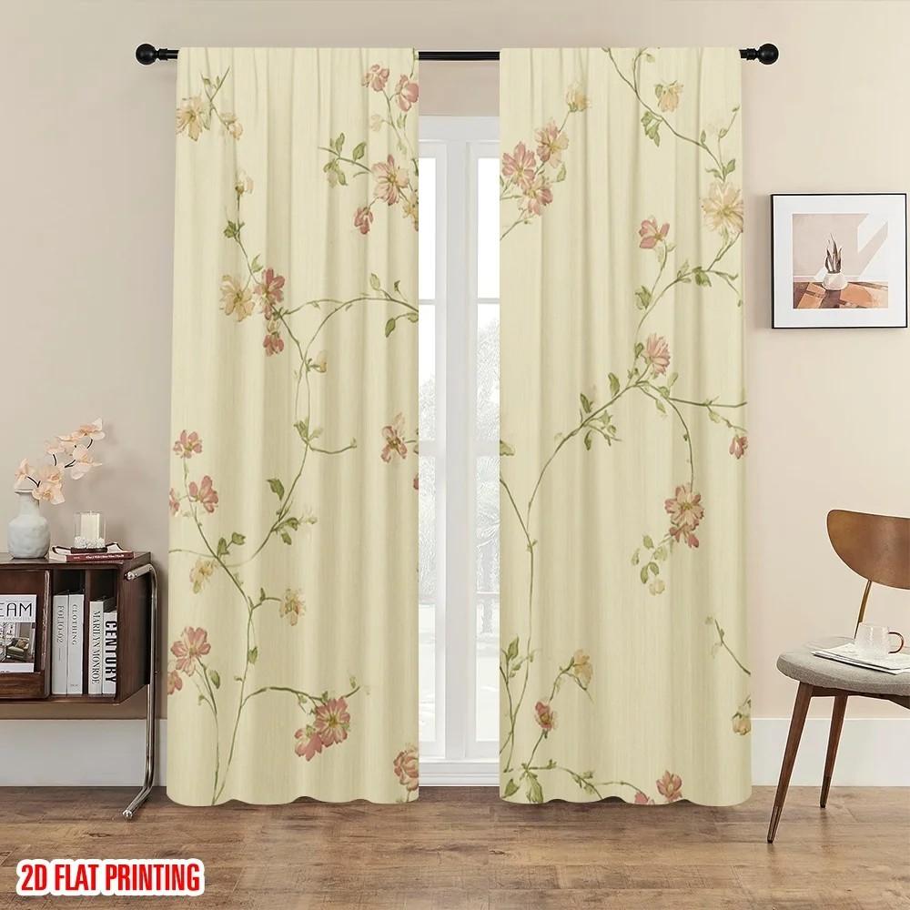 

2pcs Delicate Floral Design Curtain Room Darkening Home Decor Rod Pocket Window Dressing 100*130 HOOK 1pcs