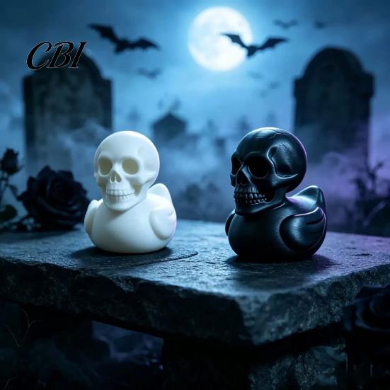 Dark Niche Home Decoration 3D Printed Skull Duck Figurine, Gothic Skeleton Head Statue, Halloween Trendy Desktop Accessory Spooky Desk Ornament,