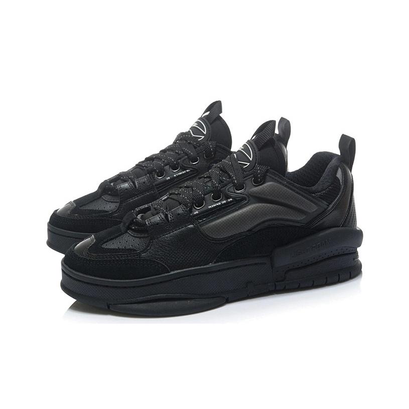 Li Ning We Wo Synthetic Leather Reflective Slip Resistant Shock Absorbing Durable Low Top Skate Shoes Men Sneakers Black AGCR271-1