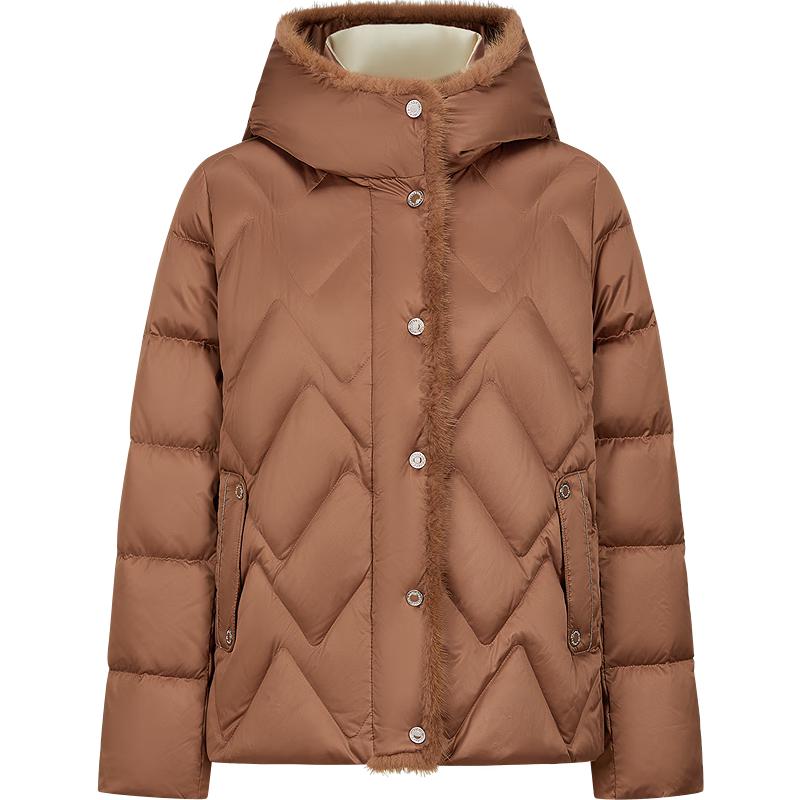 

Women s Elegant Mink Fur Patchwork Hooded Down Jacket XL