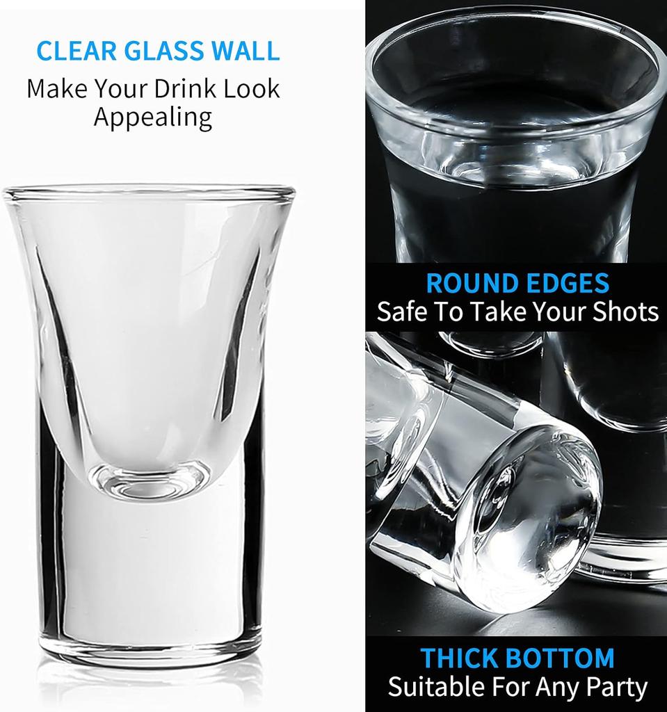 Shot Glasses 6pcs Shot Glass Set 1oz/30ml Shot Glass Holder Heavy Base for Whisky Tequila 6 Shot Glass Serving Tray (6pcs)