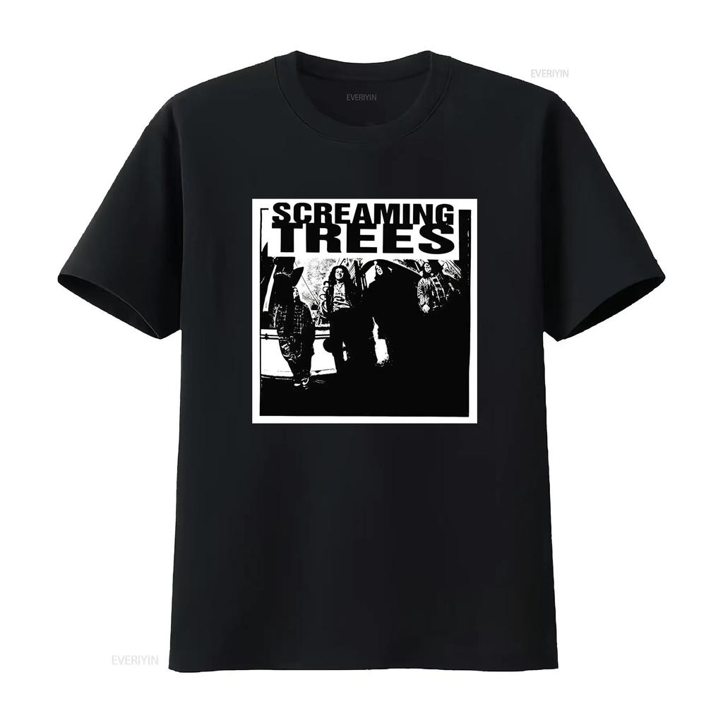 Vintage Grunge Screaming Trees Zespół Rockowy Czarno-Biały Nadruk Casualowa Koszulka vintage Prana graficzna Rozciągliwy