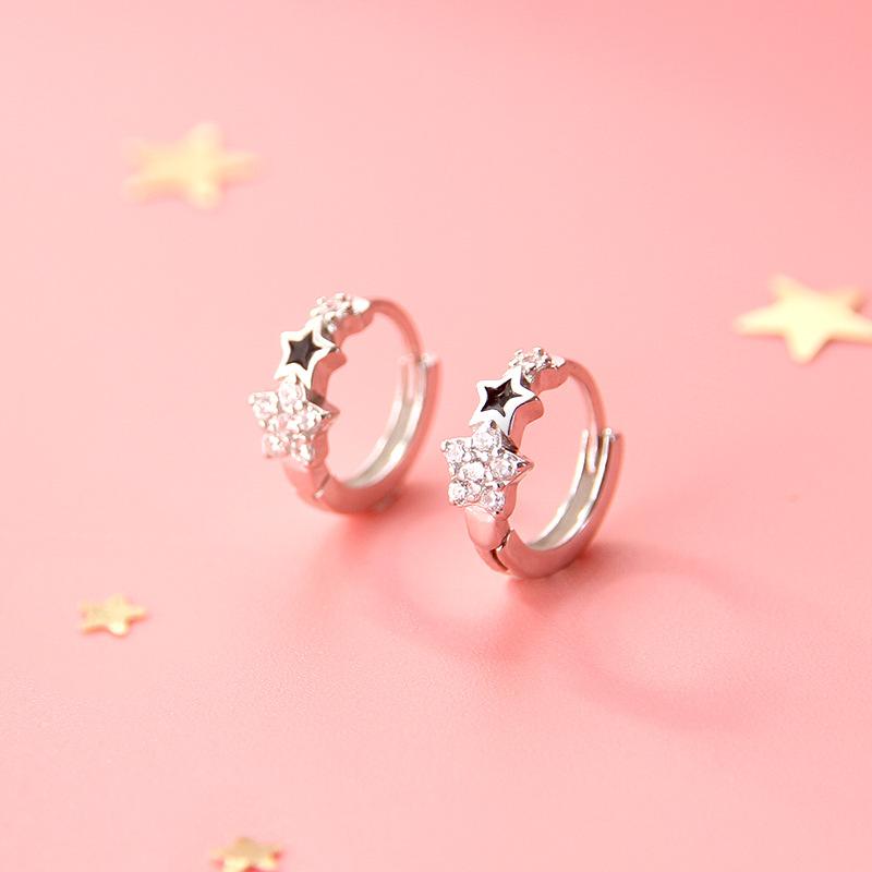 925 Sterling Silver Star Hoop Earrings Trendy Fashion Zircon Jewelry for Wedding or Party