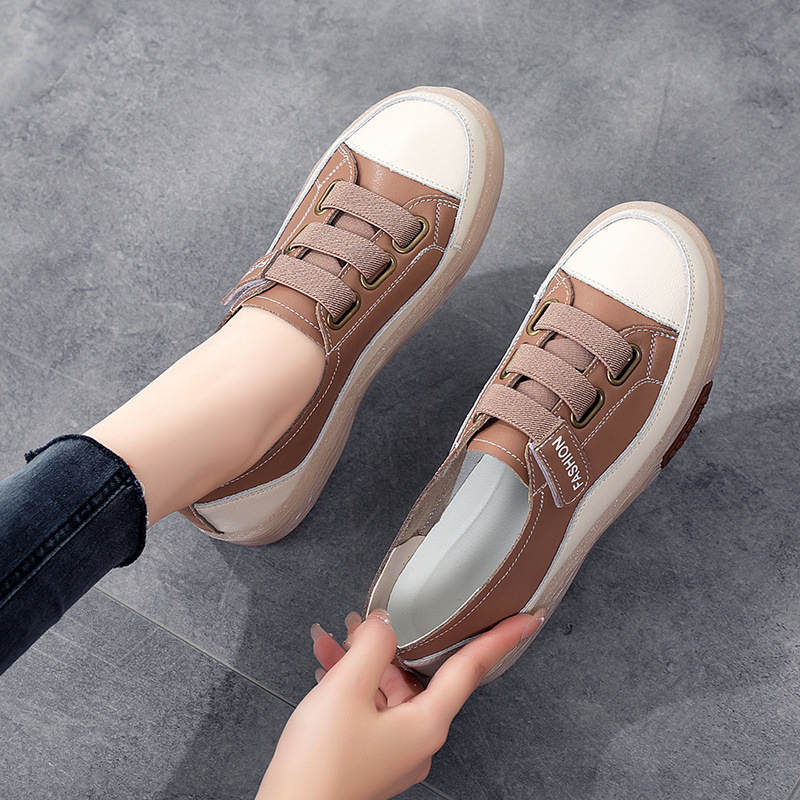 Damskor för vår och höst, koreansk stil, enkelskor med mjuk sula och kardborreband