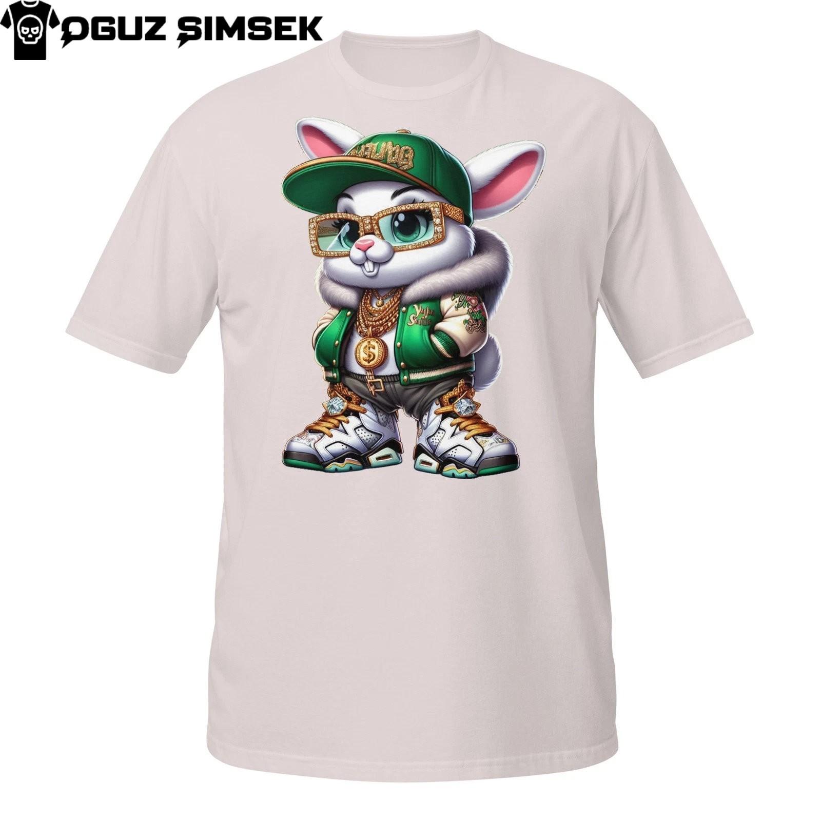 Футболка в стиле хип-хоп Gangsta Bunny – крутой кролик в зеленой куртке с блестками. 4XL