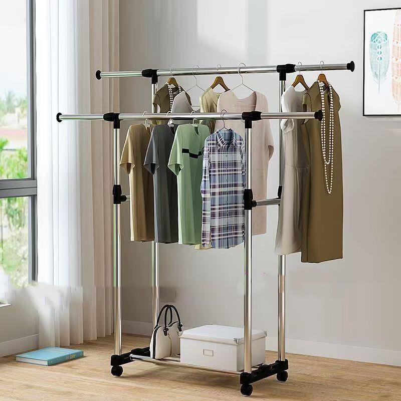 miflame Extendable Double Rod Clothes Drying Rack with Wheels