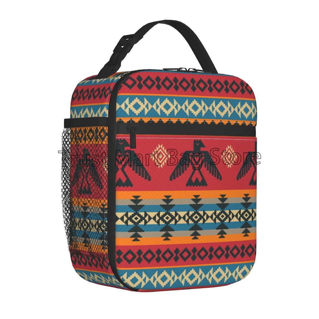 Ethnische aztekische geometrische Lunchtasche für Damen, wiederverwendbar, Oxford Bento-Tragetasche, thermische Kühltasche, isolierte Lunchbox für Arbeit, Reise, Picknick