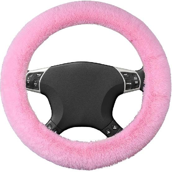 Wuyaoyao Fuzzy Car Steering Wheel Cover, 15'' Soft Auto Steering Wheel Protector For Warm Winter, Elastic Anti-Slip Fluffy Wheel Covers, Car