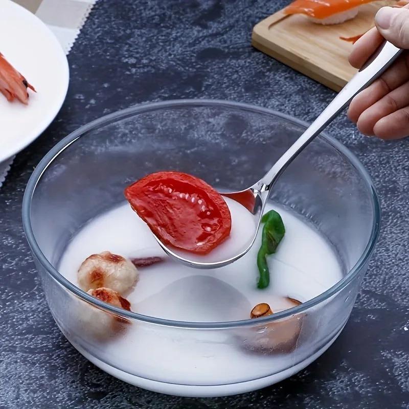 4 Linguri de Supă din Oțel Inoxidabil, Cap Mare, Mâner Lung Îngroșat, Potrivite pentru Bucătărie, Lingură pentru Oală Supă de Terci, Restaurant