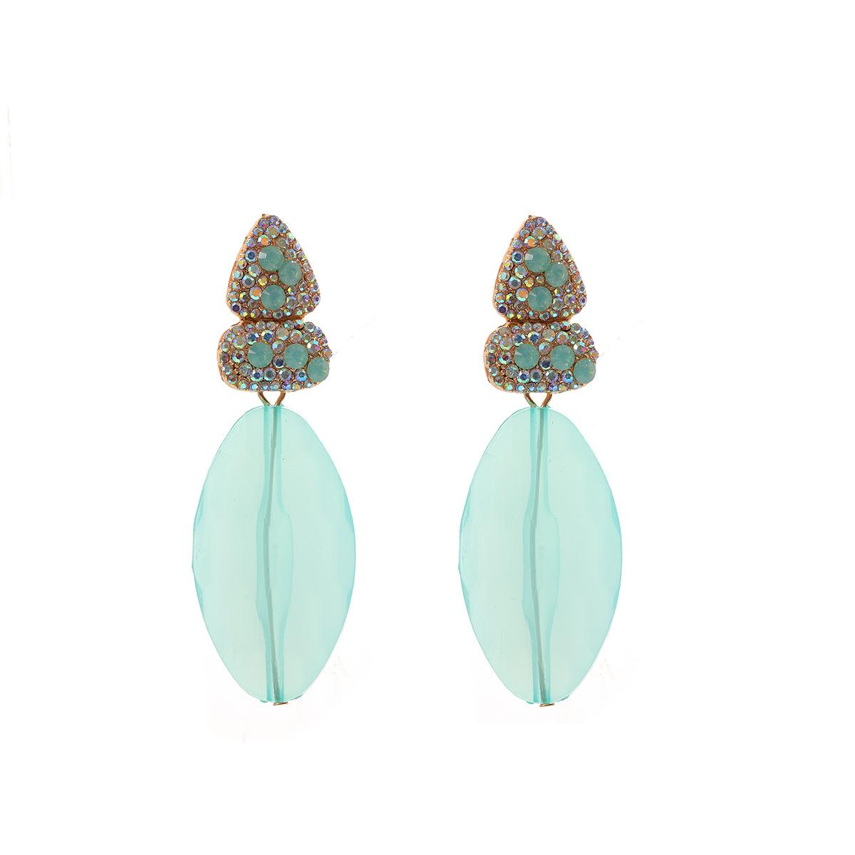 Dopamine jelly colored exaggerated droplet shaped multi-layer pendant earrings with full diamonds, niche earrings