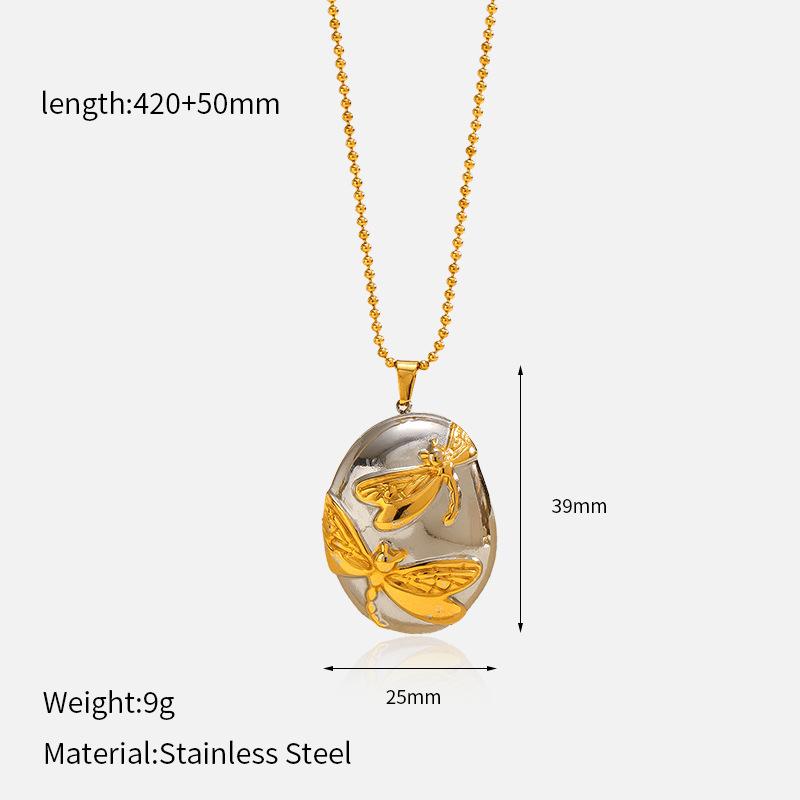 

Fashion Color Block Dragonfly Pendant Stainless Steel Necklace, Luxury Non-fading Premium Women Clavicle Chain 1